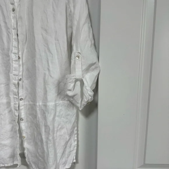 Tahari White Linen Shirt Button Down Top Womens S - Picture 5 of 8